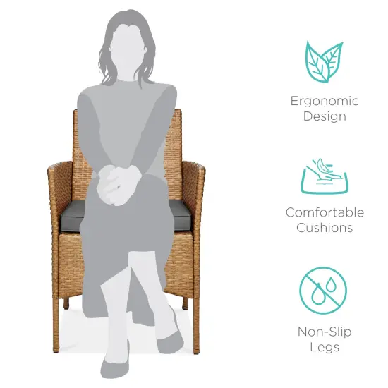 Best Choice Products 3-Piece Outdoor Wicker Conversation Patio Bistro Set, w/ 2 Chairs, Table Natural/Gray {2}