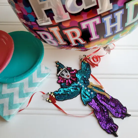 10" x 7 1/4" Mardi Gras Juggler Sequin Applique/Patch {2}