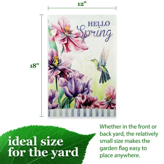 G128 Hello Spring Hummingbird Flowers Garden Flag 12x18 In Double Sided Spring Yard Garden Lawn Decoration {4}