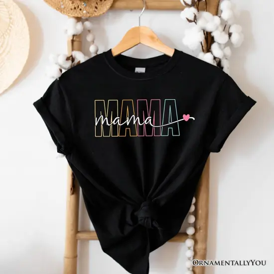 Colorblock Mama T-Shirt, Black Trendy Casual Women's Tee {1}