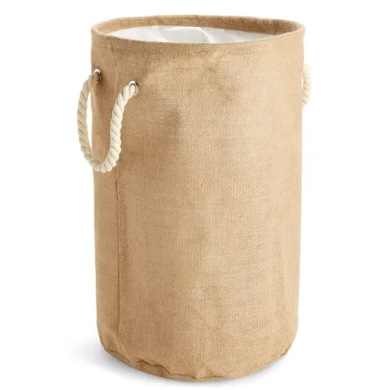 22 Inch Collapsible Laundry Basket with Drawstring Closure, Round Freestanding Clothes Hamper Brown {1}