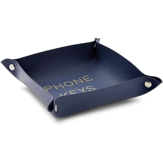 Juvale Leather Catchall Dish, Valet Tray, Phone Wallet Keys Holder, Entryway Basket for Keys, Organizer Tray for Entryway, Nightstand and Desk, Navy Blue, 6.9 x 6.9 x 2.2 in {7}