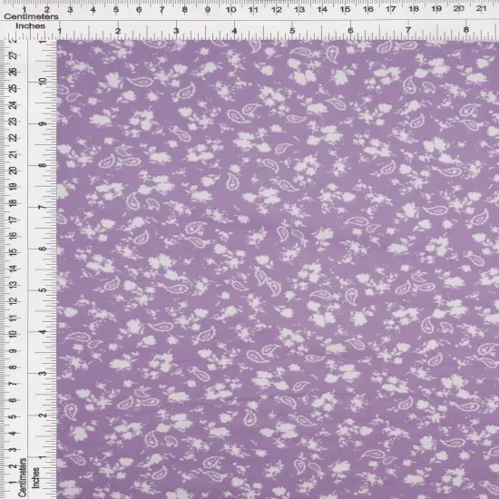 1 Yard Brushed DTY Floral Paisley Print Fabric 170 GSM, 58/60&Prime; Wide Polyester Spandex Blend LAVENDER {3}