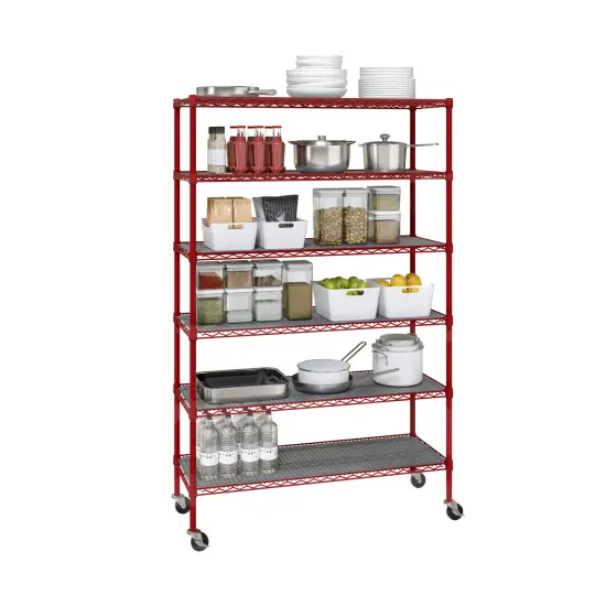 Seville Classics UltraDurable 6-Tier NSF Steel Shelving with Shelf Liners, 48" W x 18" D x 75.5" H Red {6}