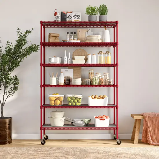 Seville Classics UltraDurable 6-Tier NSF Steel Shelving with Shelf Liners, 48" W x 18" D x 75.5" H Red {9}