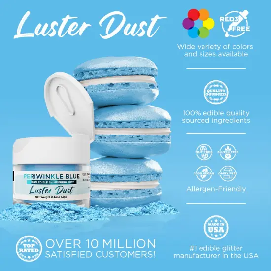 Bakell - Periwinkle Blue Luster Dust (4g, 1x Jar) Edible Vegan Dust & Paint for Baking, Desserts and Beverages {2}