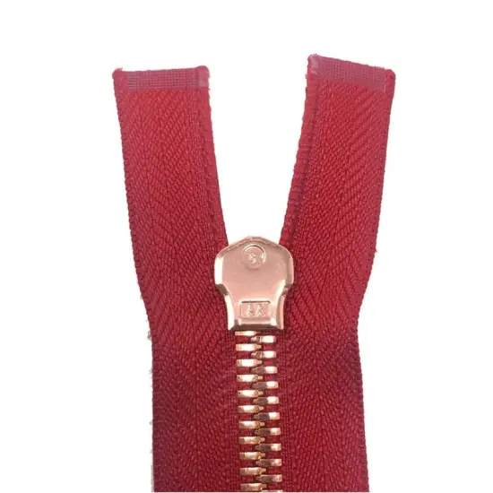 8MM One Way Separating Open Bottom Zipper Red Tape Rose Gold Teeth 28" {5}