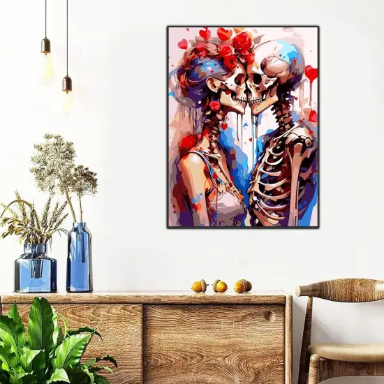 Skull Framed Paint by Numbers Kit with Wooden Easel for Adults Beginners Skeleton Acrylic Easy Paint by Number Paint by Number Kits on Canvas with Nice Gift Box 12x16in {4}