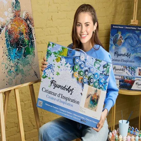 Figured'Art Paint by Numbers for Adults with Frame Turtle Design 16"x20" - Craft Art Painting DIY Kit Canvas Already Stretched on a Wooden Frame {2}