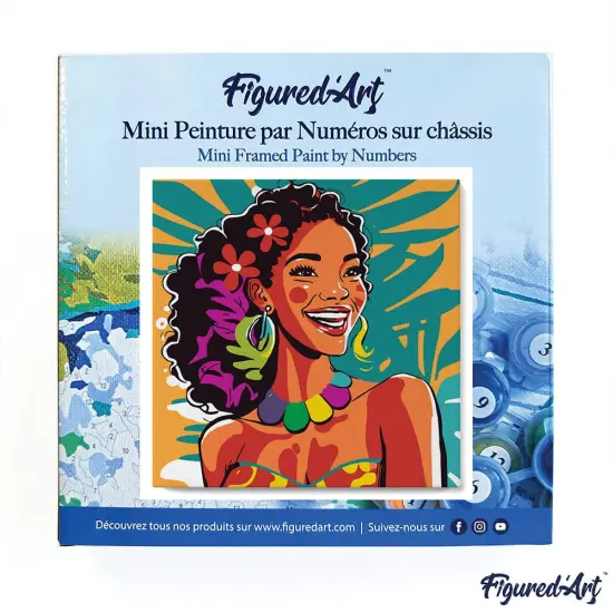 Figured'Art Mini Paint by Numbers Kit for Adults with Frame Islander Beauty Pop Art Small format 8"x8" - Craft Art Painting DIY Canvas Already Stretched on a Wooden Frame {3}