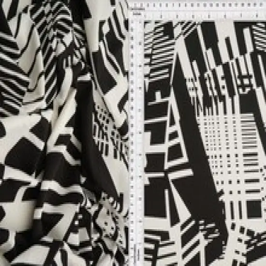 1 Yard Geometric DTY Knit Stretch Fabric 58/60 Inch Wide Lightweight Material for Apparel & DIY Projects BLACK {4}