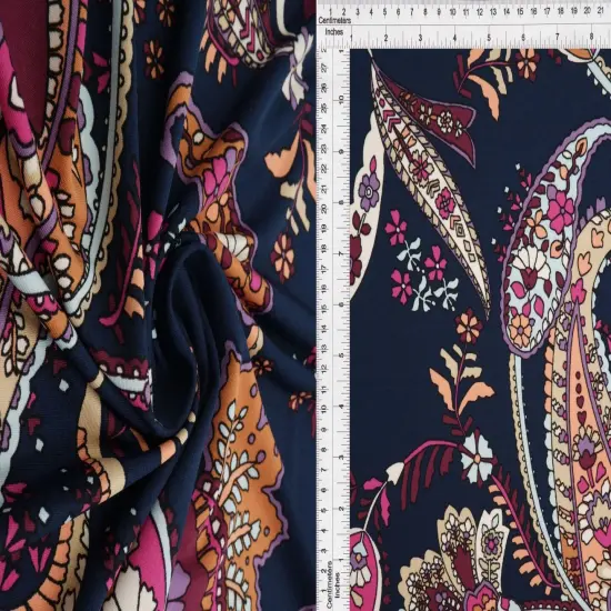 1 Yard DTY Paisley Print Stretch Knit Fabric 58/60" Inch Wide FUCHSIA {6}