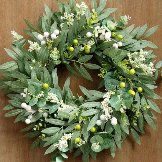 Spring Wreath for Front Door, 19-20 Inch Eucalyptus Greenery Wreath {1}