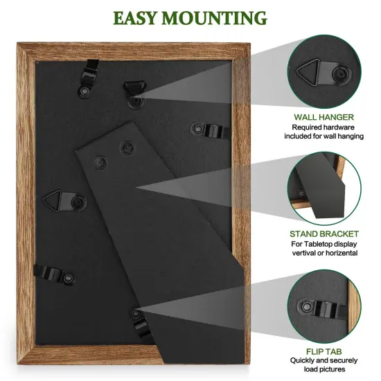 Emfogo 5x7 Picture Frame, Pack of 2 Rustic Picture Frames 5x7 with Real Glass, Solid Wood 5x7 Photo Frame for Table Top Display or Wall Mounted (Carbonized Brown) {5}