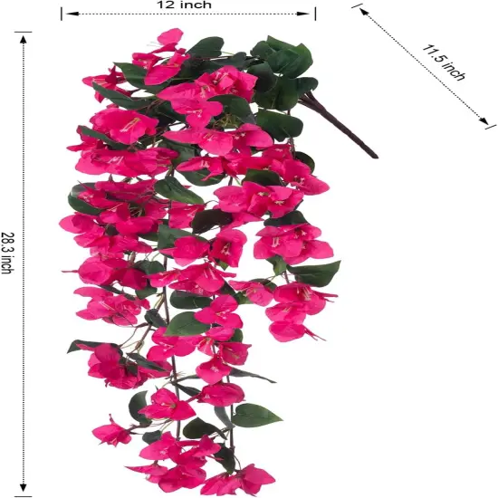 Artificial Fake Hanging Flowers Plants for Outdoor Outside Decor, 2 PCS Faux Silk Bougainvillea Long Vines UV Resistant Realistic Faux Hanging Flower for Home Porch Patio Balcony Yard, Hotpink {4}
