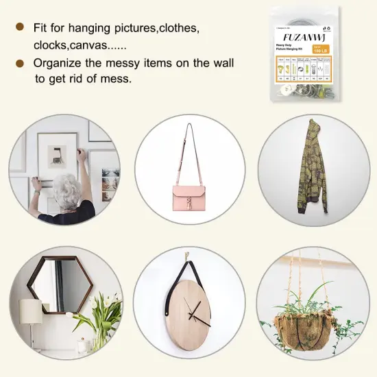 Heavy Duty Picture Hanging Kit, Wall Hanging Kit Support 10-100lbs with Picture Hanging Wire, D-Ring, Screws, Hanging Hooks,Level. 40 Feet (12M) Picture Hanging Wire Hangers {3}