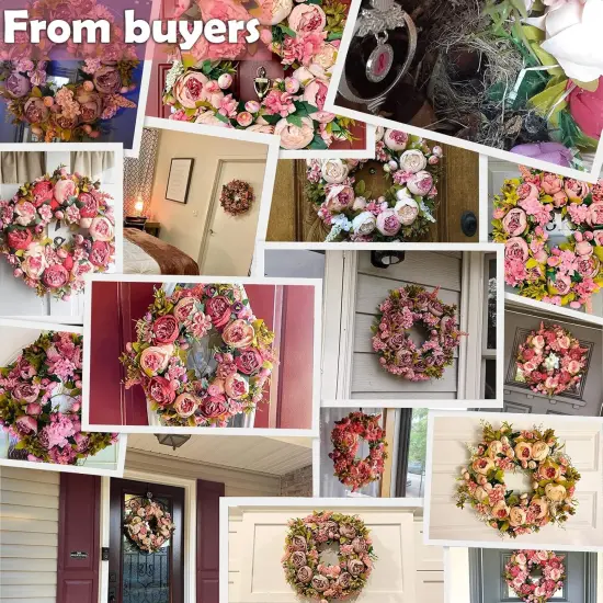 Artificial Peony Flower Wreath 19Inch Vintage Blooming Silk Peonies Spring {2}