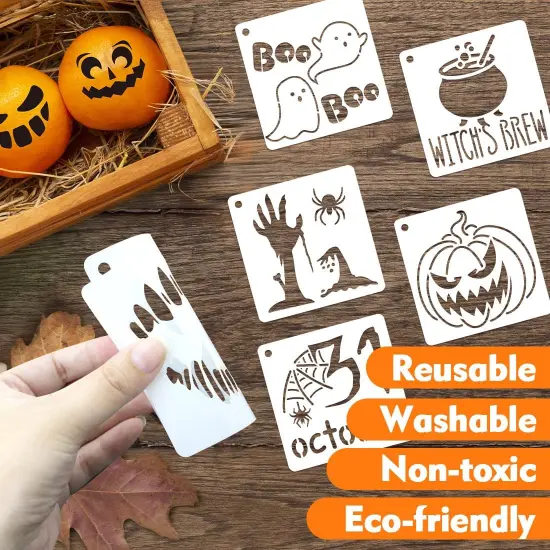 50 PCS Halloween Stencils Reusable Ghost Bat Pumpkin Stencils, 4x4 Inch (Halloween) {3}