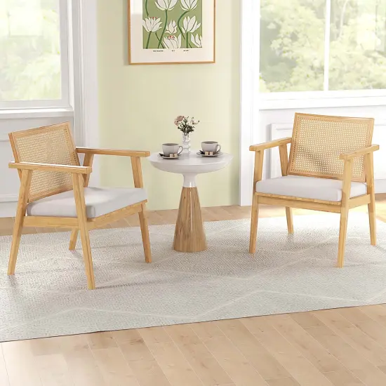 Costway Mid Century Modern Accent Chairs Set of 2/4 with Breathable Rattan Back Dining Room {2}