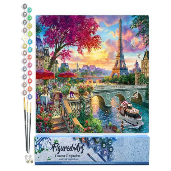 Figured'Art Paint by Numbers Kit for Adults Dinner By The Seine 16"x20" - Craft Art Painting DIY Kit Rolled Canvas without frame {1}