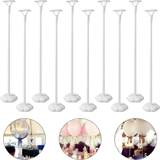 10 Sets Balloon Stick Stand with Base (15.7 inch White) {1}