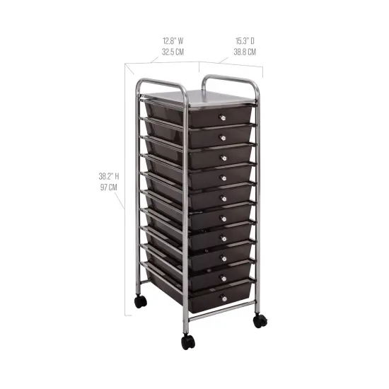 Seville Classics 10-Drawer Organizer Cart, 12.8" W x 15.35" D x 38.2" H Black {2}