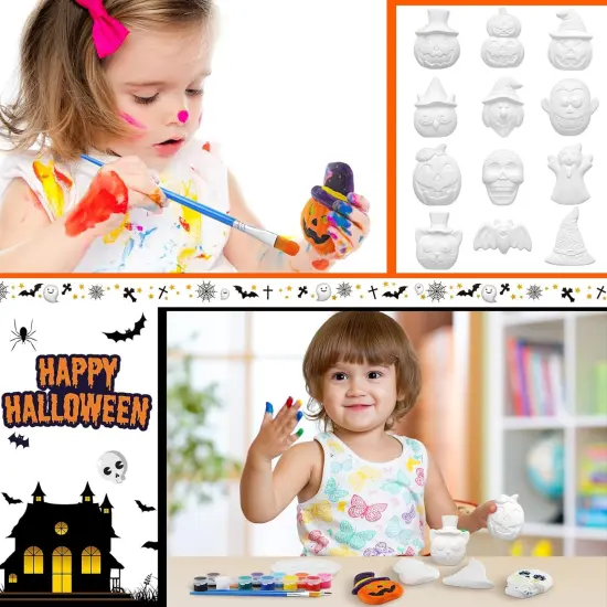 12 Set Halloween Ceramics to Paint DIY Painting Kits with Unpainted Pumpkin {5}