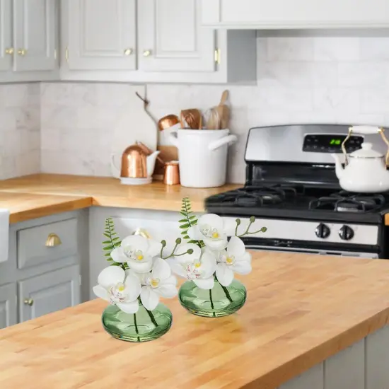 White Orchids Artificial Flowers Faux Orchids Arrangement in Light Green Glass Vases Set of 3 Real Touch Phalaenopsis Orchid Flowers Small Fake Orchid Centerpiece for Dining Room Table {5}