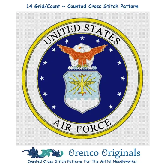 US American Air Force Crest Insignia Emblem Counted Cross Stitch Chart Pattern {1}
