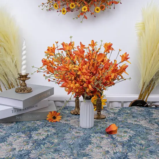 12 Pack Artificial Fall Flowers Orange Floral Picks {3}