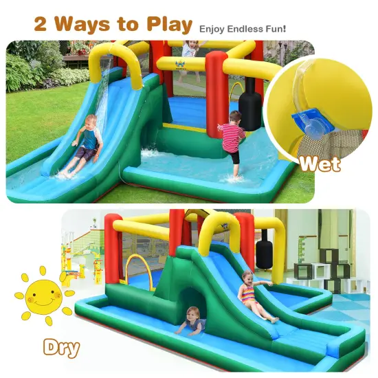 Costway Slide Water Park Climbing Bouncer Pendulum Tunnel Game without/with 735W Blower {6}