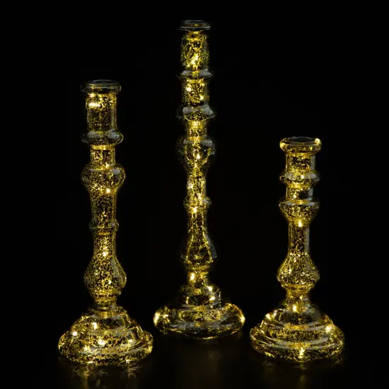 Northlight LED Lighted Golden Sparkles Taper Candle Holders - 13" - Set of 3 Silver {4}