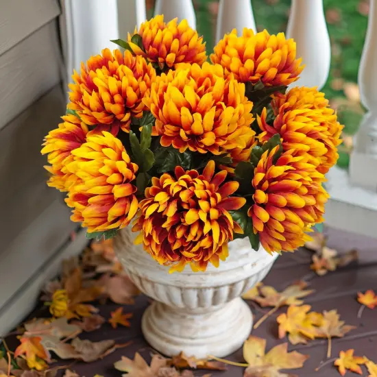 Fake Mums Fall Flowers-2 Pcs 10 Heads {3}