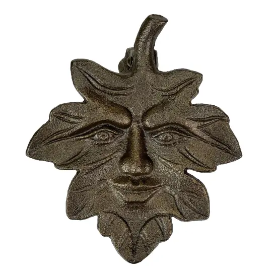 Bronze Finish Cast Iron Leaf Face Door Knocker - Artistic Entry Decor {1}
