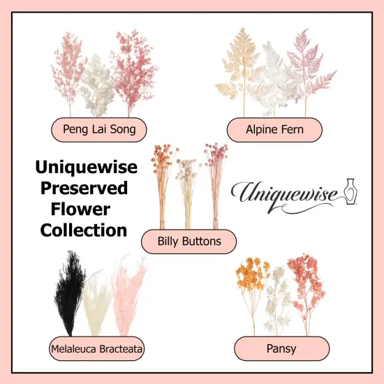 Uniquewise Preserved Real Floral Stems Chic Vase Fillers & Accents for Bouquets Centerpieces & Ornamental Displays Ideal for Home Office Boutique Cafe Resto Bar and Event Decor Pink peng lai song {12}