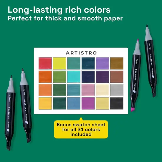 24 Dual-Tip Alcohol Markers - Alcohol-Based Pens Set, Chisel + Fine Tip, Quick Dry, Fade-Resistant Ink {3}