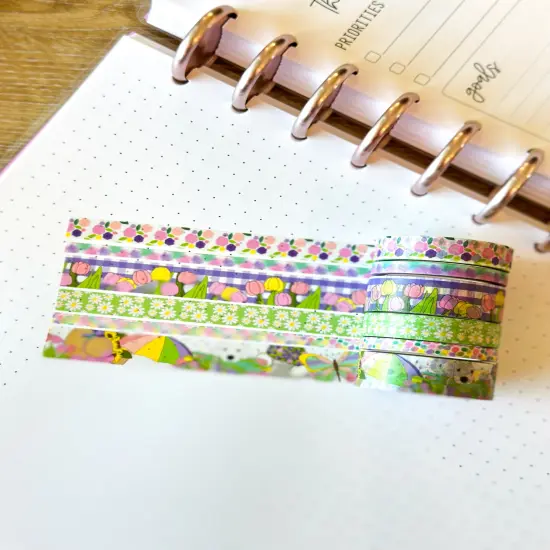 Spring Tulips Umbrellas Cute Pastel Pink Teal Yellow Washi Tape Set May 2025 - W131 {4}