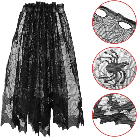 Halloween Lace Window Curtain with Spider and Bats Design {4}