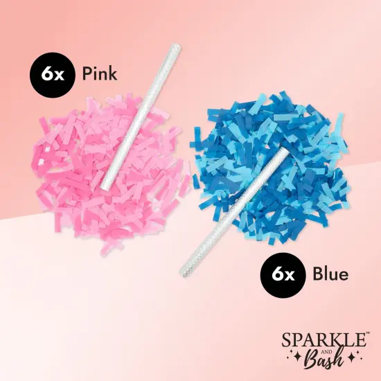 12 Pack Gender Reveal Confetti Wands, Flutter Sticks with Pink and Blue Confetti Strips {4}