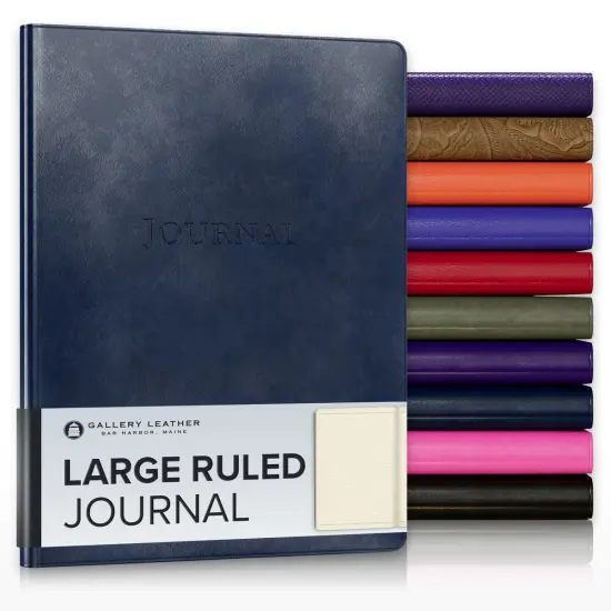 Gallery Leather Journal - Crafted in Maine, USA - Elegant Leather Writing Notebook with 192 Lined Pages - A Timeless Space for Your Thoughts - 9.75x7.5 ", Large Lined Acadia Navy {1}
