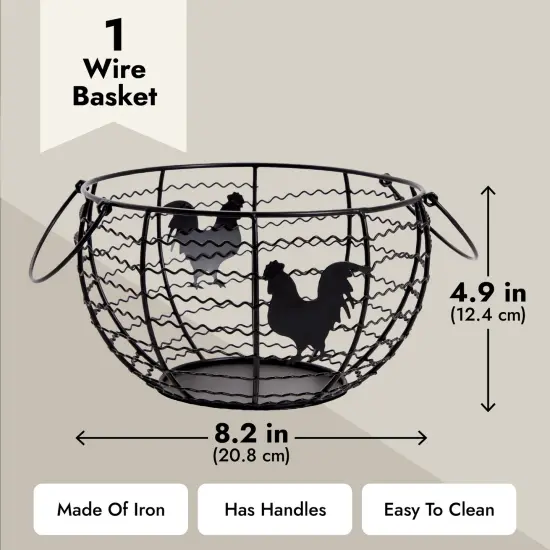 Wire Egg Collecting Basket, Farmhouse Kitchen Organizer (Black, 8.2 x 8.2 x 4.9 In) {3}