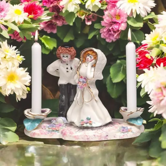 Ceramic Jewish Bride and Groom Wedding Candle Holder, Wedding Decor, Wedding Gift {2}