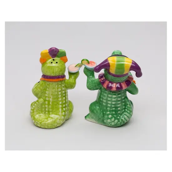 Ceramic Mardi Gras Crocodiles Salt and Pepper Shakers, Festive Decor, Kitchen Decor, Gift for Her {3}