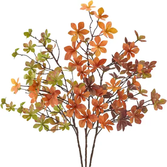 3 Pcs Fall Autumn Leaves with Stems - Orange {1}