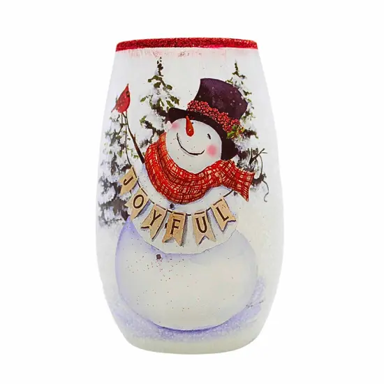 Stony Creek 5.25 In Joyful Winter Pre-Lit Sm Vase Christmas Lighted Glass Accent , Christmas Decor Christmas Snowman Electric BERRIES {3}