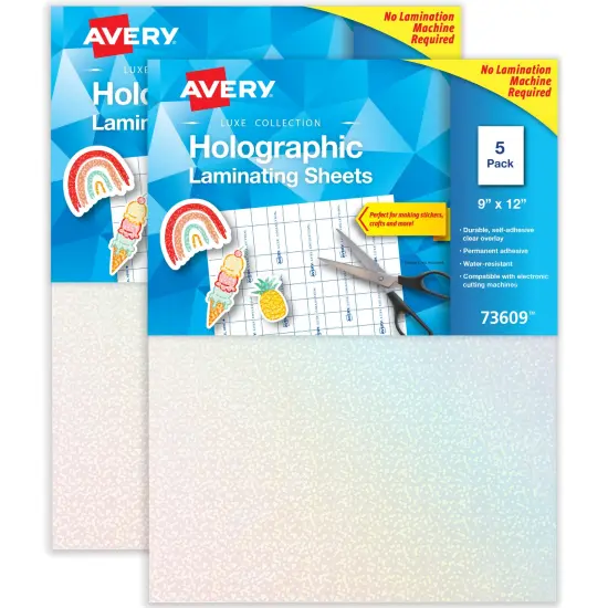 Avery Luxe Collection Holographic Laminating Sheets, Speckled Dots Design, 9" x 12", Self-Adhesive, 10 Holographic Laminate Sheets Total (2-Pack of 73609) {1}