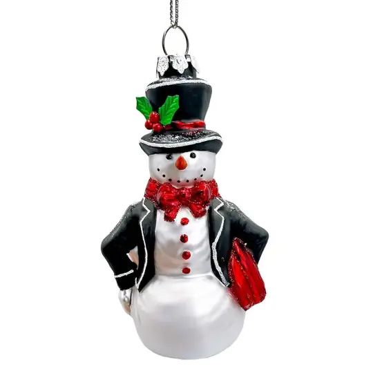 Dapper Gentleman Snowman Glass Christmas Ornament, Refined Handblown Holiday Tree Decor {1}