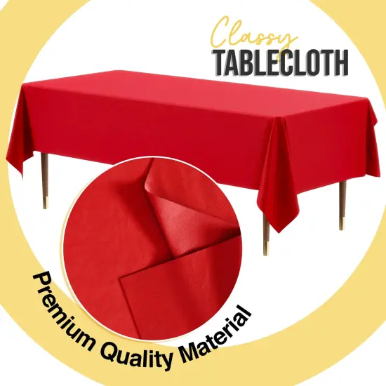 Exquisite 12-Pack Premium Plastic Tablecloth 54in. x 108in. Rectangle Plastic Table Cover Red {2}