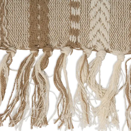 Farmhouse Braided Stripe Table Runner Collection, 15x72 (15x77, Fringe Included), Stone {3}