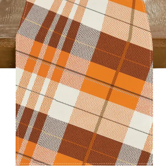 all Plaid Table Runner 72 Inch Long,Brown Autumn Outdoor Kitchen-13x72 (Orange, 13" x 72") {1}